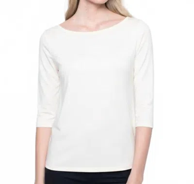 Picadilly Quarter Sleeve Boat Neck Top In Off White