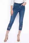 Picadilly Rhinestone Cutout Embroidery Deep Denim Jeans In Blue In Blue