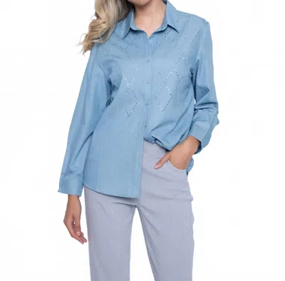 Picadilly Rhinestone Summer Shirt In Chambray Denim In Blue