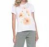 Picadilly Short Sleeve Embellished Printed Top In White/papaya In White