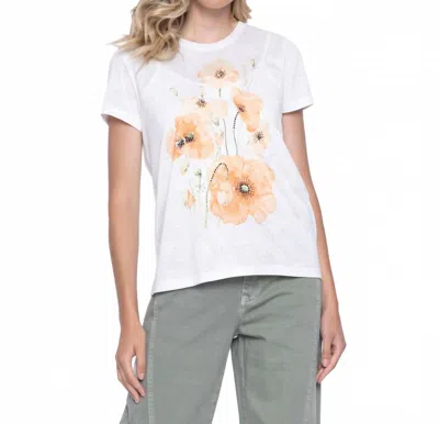 Picadilly Short Sleeve Embellished Printed Top In White/papaya