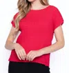 Picadilly Short Sleeve Pleated Top In Cerise In Multi