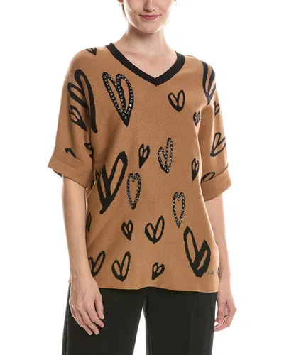 Picadilly Stone Embellished Heart Sweater In Brown