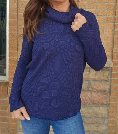 Picadilly Textured Long Sleeve Top In Deep Navy In Blue