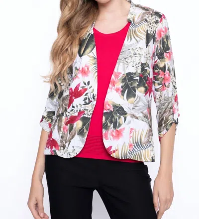 Picadilly Three Quarter Sleeve Floral Jacket In Cerise Multi,