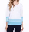 Picadilly Three-quarter Sleeve Knitted Stripe Top In Malibu In White