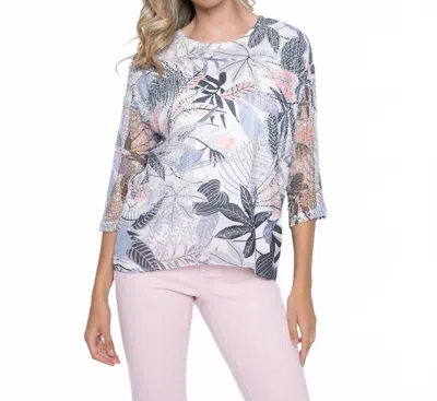 Picadilly Tropical Print Netted Half Sleeve Top In Multi Pastels