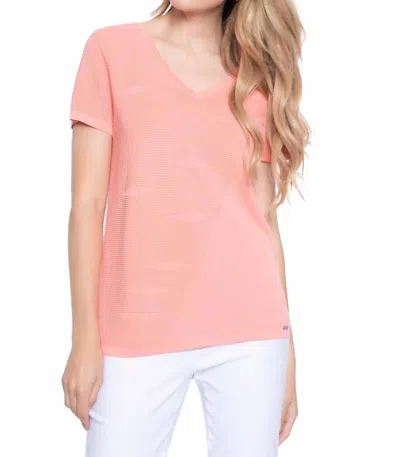 Picadilly V-neck Textured Knitted Top In Pale Coral In Pink