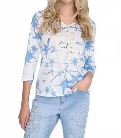 Picadilly V-neck Star Printed Blouse In Blue/white In Multi