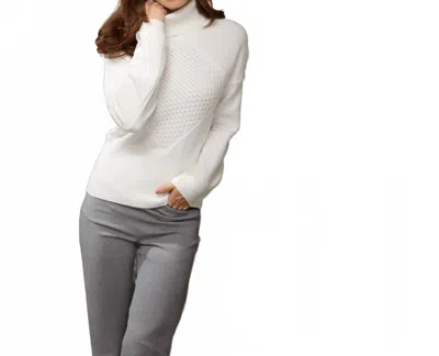 Picadilly Wide Turtleneck Textured Sweater In Off White In Multi