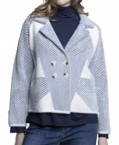 Picadilly Women's Double Breasted Sweater Jacket In Denim Off-white In Multi