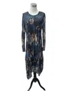 Picadilly Women's Lace Yoke Long Dress In Blue/taupe In Multi