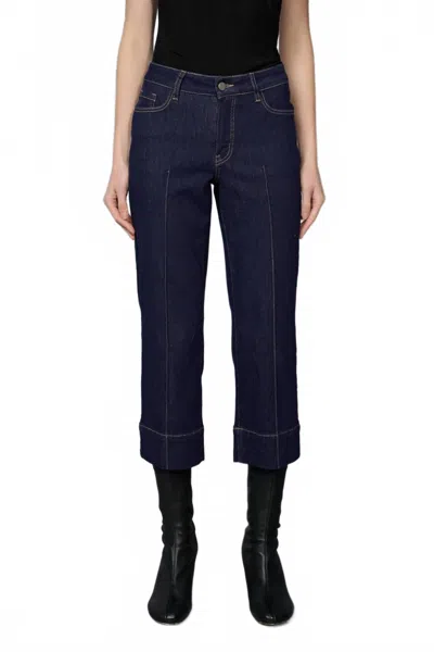 Picadilly Women's Wide Leg Cropped Jeans In Deep Denim In Blue