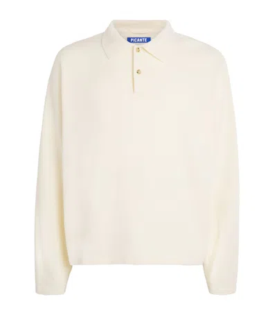 Picante Boucle Hover Long-sleeve Polo Shirt In Beige