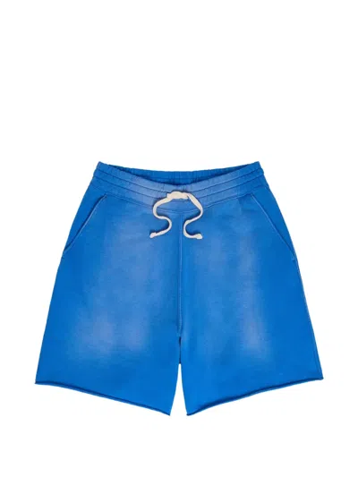 Picante Drawstring Raw-cut Cotton Shorts In Blue