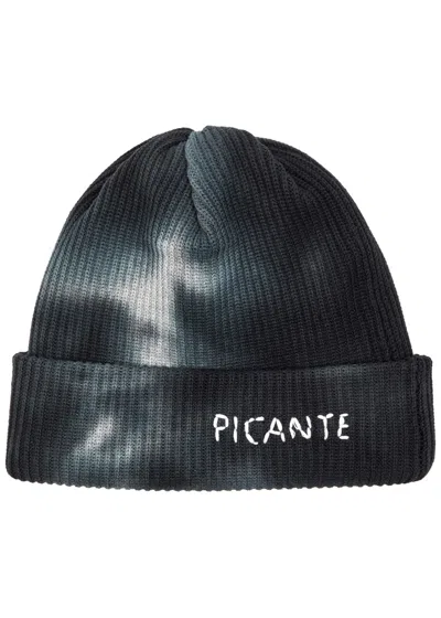 Picante Logo Tie-dye Ribbed Cotton Beanie In Black