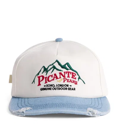 Picante Peaks Crew Embroidered Cotton And Denim Cap In White