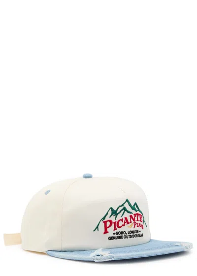 Picante Peaks Crew Embroidered Cotton And Denim Cap In Cream