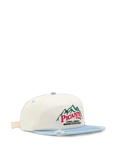 Picante Peaks Crew Embroidered Distressed Baseball Cap In White