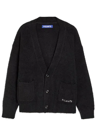 Picante Shaggy Textured Cotton-blend Cardigan In Black