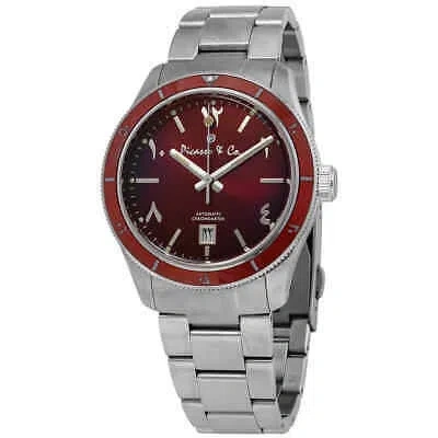 Pre-owned Picasso And Co Automatic Red Dial Stainless Steel Men's Watch Pwsor001