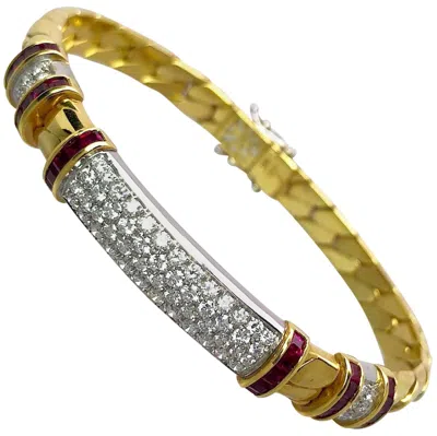 Pre-owned Picchiotti 18 Karat Gold, 2.05 Carat Ruby And 1.14ct. Diamond Gourmette Bracelet In Multi