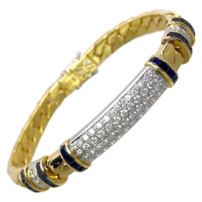 Pre-owned Picchiotti 18 Karat Gold, 2.42 Carat Diamond And Sapphire Gourmette Bracelet In Blue
