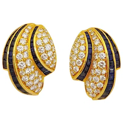 Pre-owned Picchiotti 18 Karat Gold 4.58 Carat Sapphire And 2.32 Carat Diamond Earrings In Blue