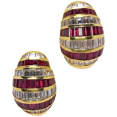 Pre-owned Picchiotti 18 Karat Gold, 5.64 Carat Ruby And 4.59 Carat Diamond Bombe Earring In Multi