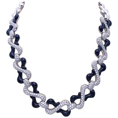 Pre-owned Picchiotti 18 Karat White Gold, 10.87 Carat Diamond And Black Onyx Necklace