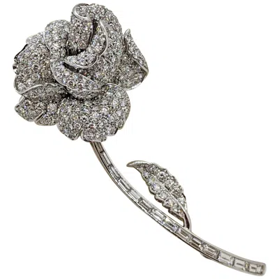 Pre-owned Picchiotti 18 Karat White Gold And 5.30 Carat Diamond Rose Brooch