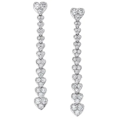 Pre-owned Picchiotti 18 Karat White Gold, Cascading Diamond Heart Drop Earrings