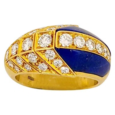 Pre-owned Picchiotti 18 Karat Yellow Gold .91 Carat Diamond And Lapis Lazuli Ring