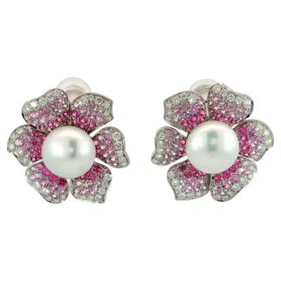 Pre-owned Picchiotti 18k Flower Earrings South Sea Pearl White Gold