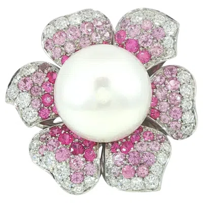 Pre-owned Picchiotti 18k Flower Ring South Sea Pearl White Gold Size 8