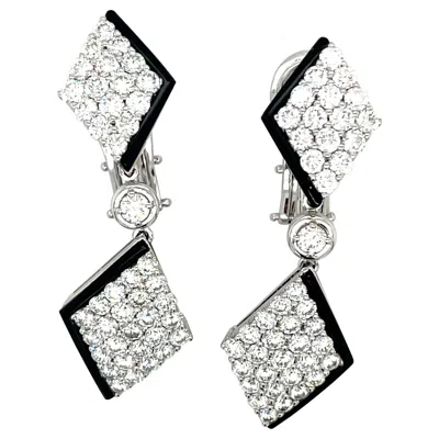 Pre-owned Picchiotti 18kt White Gold 4.40ct Diamond & Black Onyx Hanging Earrings