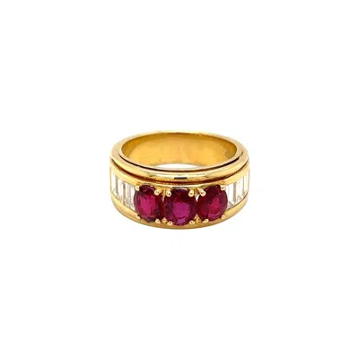 Pre-owned Picchiotti 18kt Yellow Gold 2.10ct. Ruby & 2.10ct Diamond Baguette Band Ring