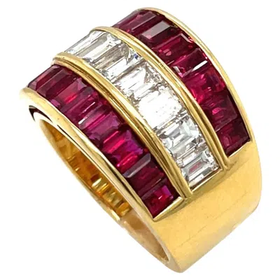 Pre-owned Picchiotti 18kt Yellow Gold Baguette Ruby 4.07ct & Diamond 2.36ct Band Ring