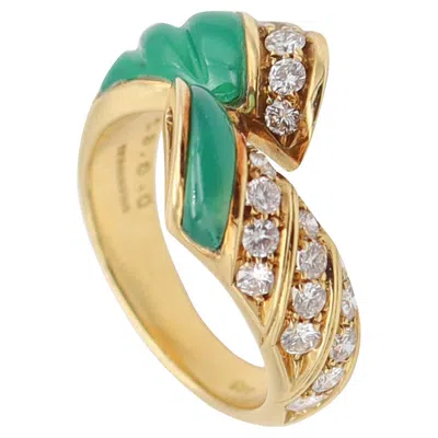 Pre-owned Picchiotti Cocktail Ring In 18kt Yellow Gold With Chrysoprase And Vs Diamonds