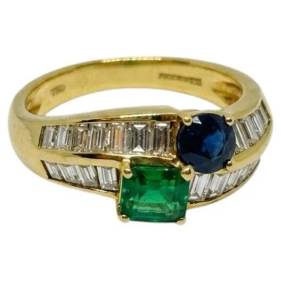Pre-owned Picchiotti Emerald Sapphire And Diamond 18k Yellow Gold Cocktail Ring