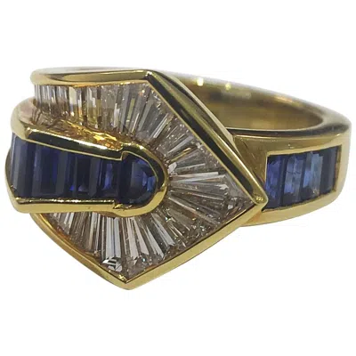 Pre-owned Picchiotti Invisibly Set Diamond And Sapphire Baguette Ring In Blue