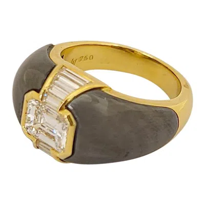 Pre-owned Picchiotti Pichiotti 1.19 Carat Emerald Cut Diamond And Hematite Gypsy Ring In Green