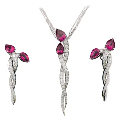 Pre-owned Picchiotti Tourmaline And Diamond Necklace And Earring Set Famous Italian Designer In 18k In Multi
