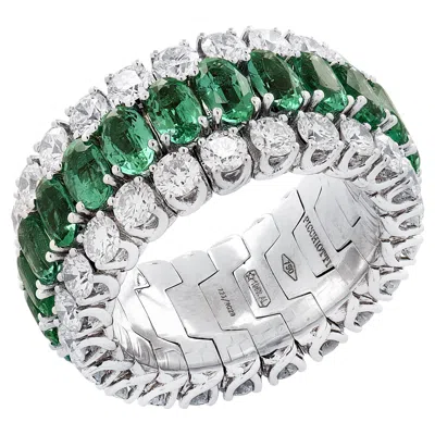 Pre-owned Picchiotti Xpandable Emerald & Diamond Band In Green