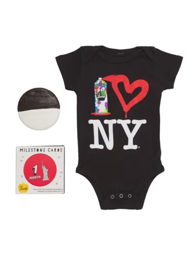 Piccoliny Baby's Graffiti Heart Milestone Gift Set In Black