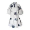Pick Happy Women's Blue / Black / White Puff Sleeve Chloe Mini Dress With Pintuck Details Indigo Palm Tree