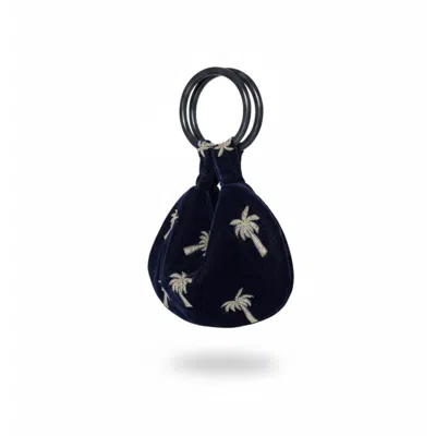 Pick Happy Women's Blue / Gold Wrist Velvet Purse Navy Blue With Gold Plam Tree In Multi