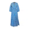 Pick Happy Women's Blue Mermaid Maxi Dress Botanical Azure Handblock Cotton