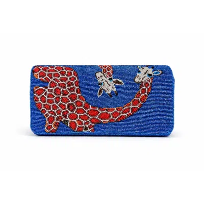 Pick Happy Women's Blue / Orange / Red Beaded Frame Bag Giraffes In Multi