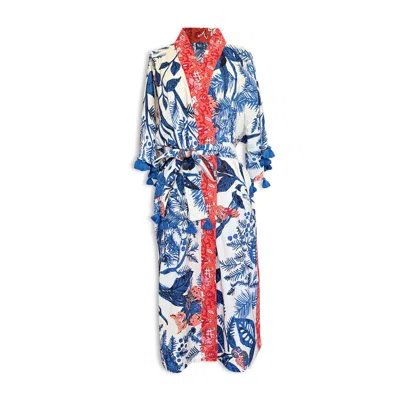 Pick Happy Women's Blue / Red Kimono Cotton Tassels Owl Blue In Multi